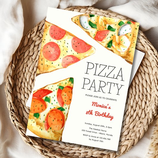 Invitation Fête de pizza Watercolor