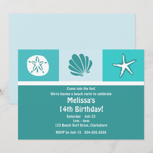 Invitation Fête de plage (Devant / Derrière)