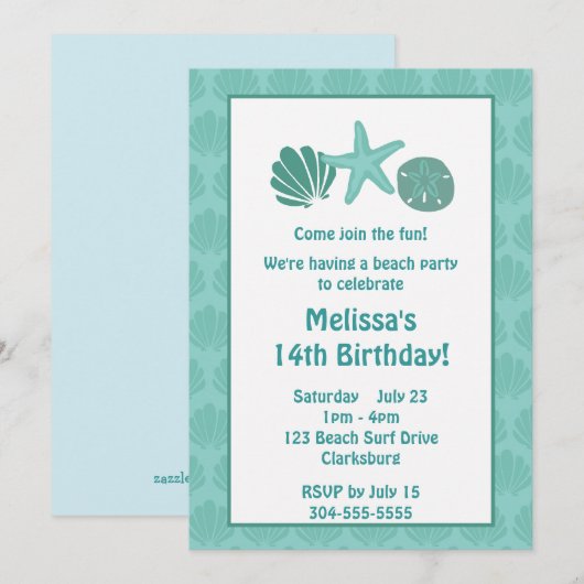 Invitation Fête de plage (Devant / Derrière)