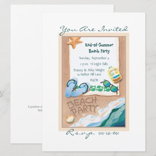 Invitation Fête de plage © © (Devant / Derrière)