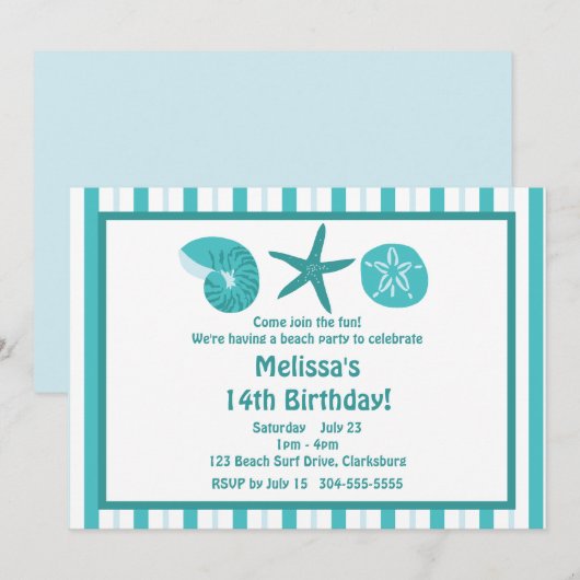 Invitation Fête de plage (Devant / Derrière)