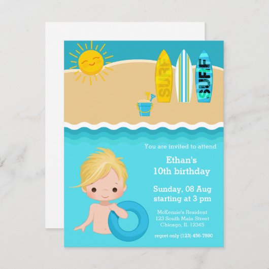 Invitation Fête de plage (Devant / Derrière)