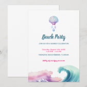 Invitation Fête de plage à l'aquarelle pastel (Devant / Derrière)