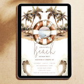 Invitation Fête de plage Anniversaire Pastel Bouée de sable