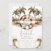 Invitation Fête de plage Anniversaire Pastel Bouée de sable (Devant)