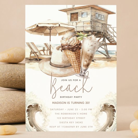 Invitation Fête de plage Anniversaire Pastel Sand
