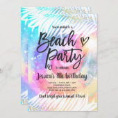 Invitation Fête de plage Anniversaire Pink Tie Dye Fête de pl (Devant / Derrière)