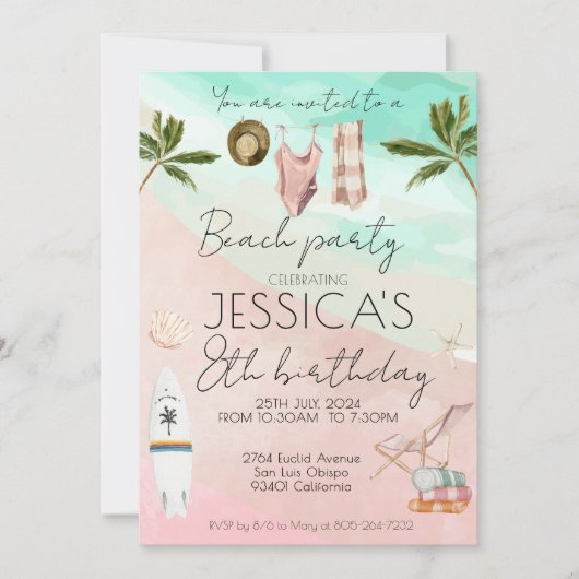 Invitation Fête de plage Anniversaire premier anniversaire fi (Devant)