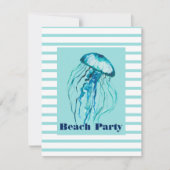 Invitation Fête de plage aux méduses à aquarelle avec rayures (Devant)
