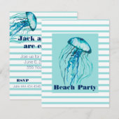 Invitation Fête de plage aux méduses à aquarelle avec rayures (Devant / Derrière)