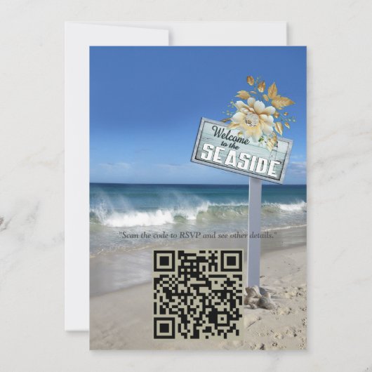 Invitation Fête de plage avec fleurs blanches et perles (Dos)