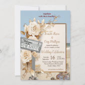 Invitation Fête de plage avec fleurs blanches et perles (Devant)