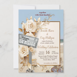 Invitation Fête de plage avec fleurs blanches et perles