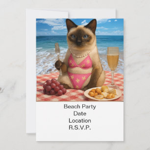 Invitation Fête de plage chat siamois été tropical