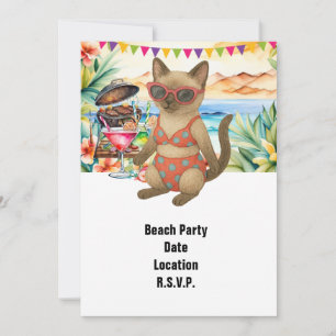 Invitation Fête de plage Chat siamois Plage Été tropical