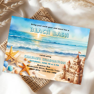 Invitation Fête de plage Château de sable Étoile de mer Fête