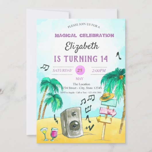 Invitation Fête de plage cool Anniversaire (Devant)