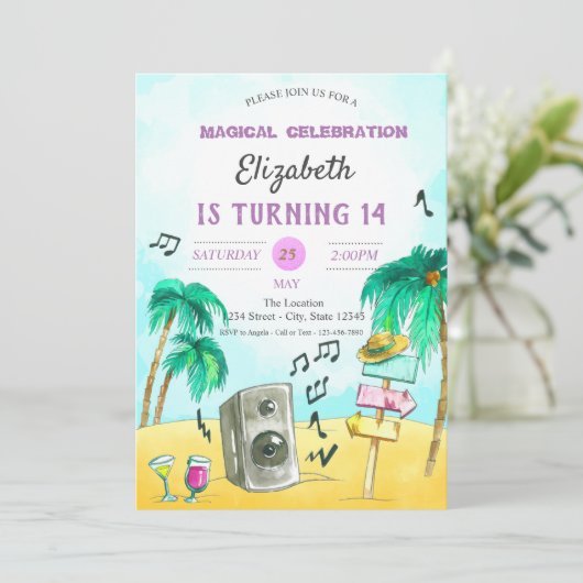 Invitation Fête de plage cool Anniversaire (Debout devant)