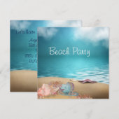 Invitation Fête de plage coquillages de mer eau bleue (Devant / Derrière)
