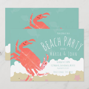 Invitation Fête de plage Crabe Sable Vagues océaniques