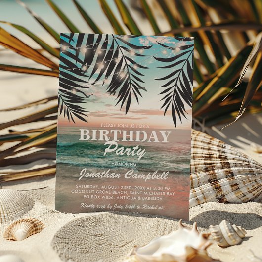 Invitation Fête de plage d'anniversaire tropical | Chaîne de 