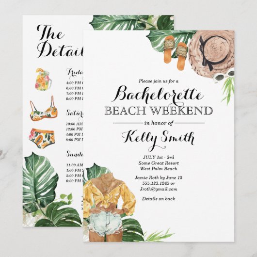 Invitation Fête de plage de Bachelorette (Devant / Derrière)