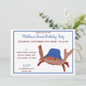Invitation Fête de plage de crabe rouge, blanc et bleu (Debout devant)