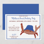 Invitation Fête de plage de crabe rouge, blanc et bleu (Devant / Derrière)