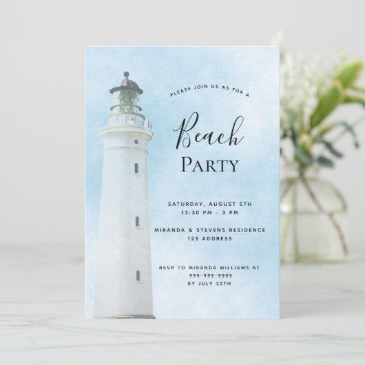 Invitation Fête de plage d'été Lighthouse (Debout devant)