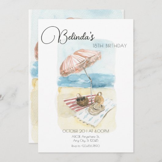 Invitation Fête de plage d'été Watercolor (Devant / Derrière)