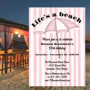 Invitation Fête de plage estivale moderne rayée 50e anniversa