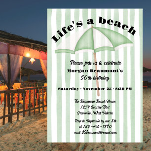 Invitation Fête de plage estivale moderne rayée 50e anniversa
