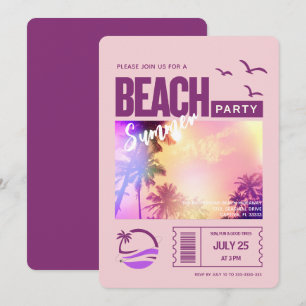 Invitation Fête de plage estivale rose violet