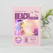 Invitation Fête de plage estivale rose violet (Debout devant)