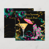 Invitation Fête de plage et de piscine rose noir d'été (Devant / Derrière)