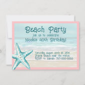 Invitation Fête de plage étoile de mer aqua et rose aquarelle (Devant)