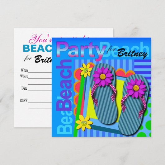 Invitation Fête de plage - Fun Flip Flops d'été (Devant / Derrière)