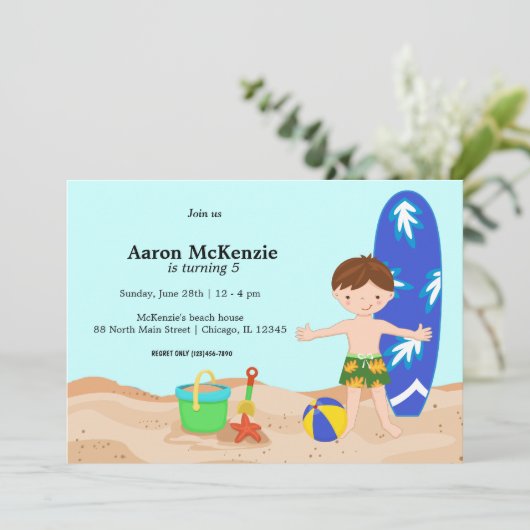 Invitation Fête de plage (Garçon) (Debout devant)