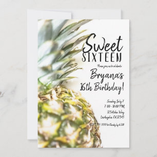 Invitation Fête de plage Golden Tropical Pineapple Sweet 16