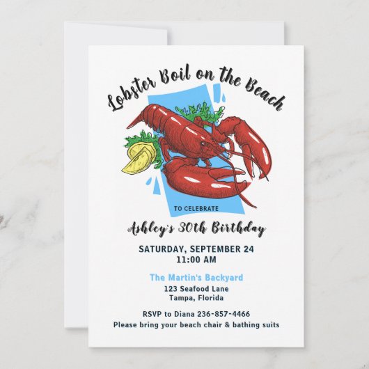 Invitation Fête de plage homard écrevisse bouillie (Devant)