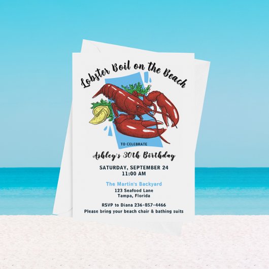 Invitation Fête de plage homard écrevisse bouillir 