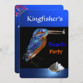 Invitation FÊTE DE PLAGE KINGFISHER, Bleu, Noir (Devant / Derrière)