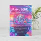 Invitation Fête de plage néon pour 15 ans (Debout devant)