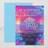 Invitation Fête de plage néon pour 15 ans (Devant / Derrière)