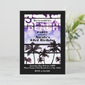 Invitation Fête de plage Palmiers Tropical Violet Glam (Debout devant)