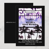 Invitation Fête de plage Palmiers Tropical Violet Glam (Devant / Derrière)