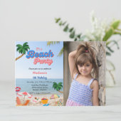 Invitation Fête de plage photo, anniversaire de plage d'été (Debout devant)