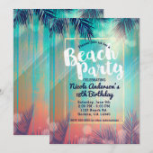 Invitation Fête de plage rétro Palmiers ensoleillés Anniversa (Devant / Derrière)