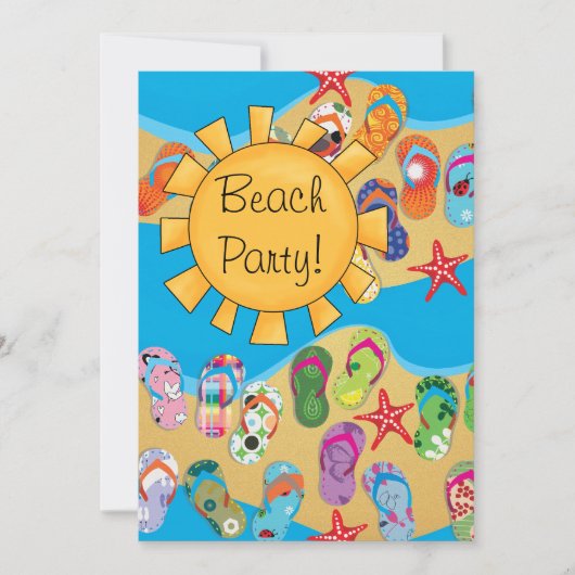 Invitation Fête de plage soleil et sandales (Devant)