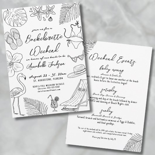 Invitation Fête de plage Tropical Tirée à la main